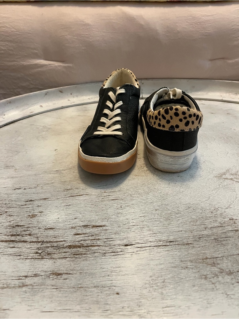 Dolce Vita Black Sneakers with Leopard Heel Accent
